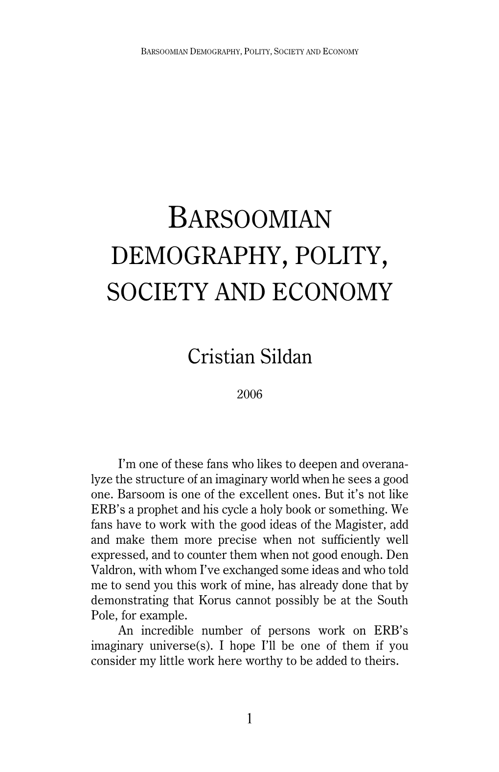 Barsoom Demographics and More by Cristian Sildan