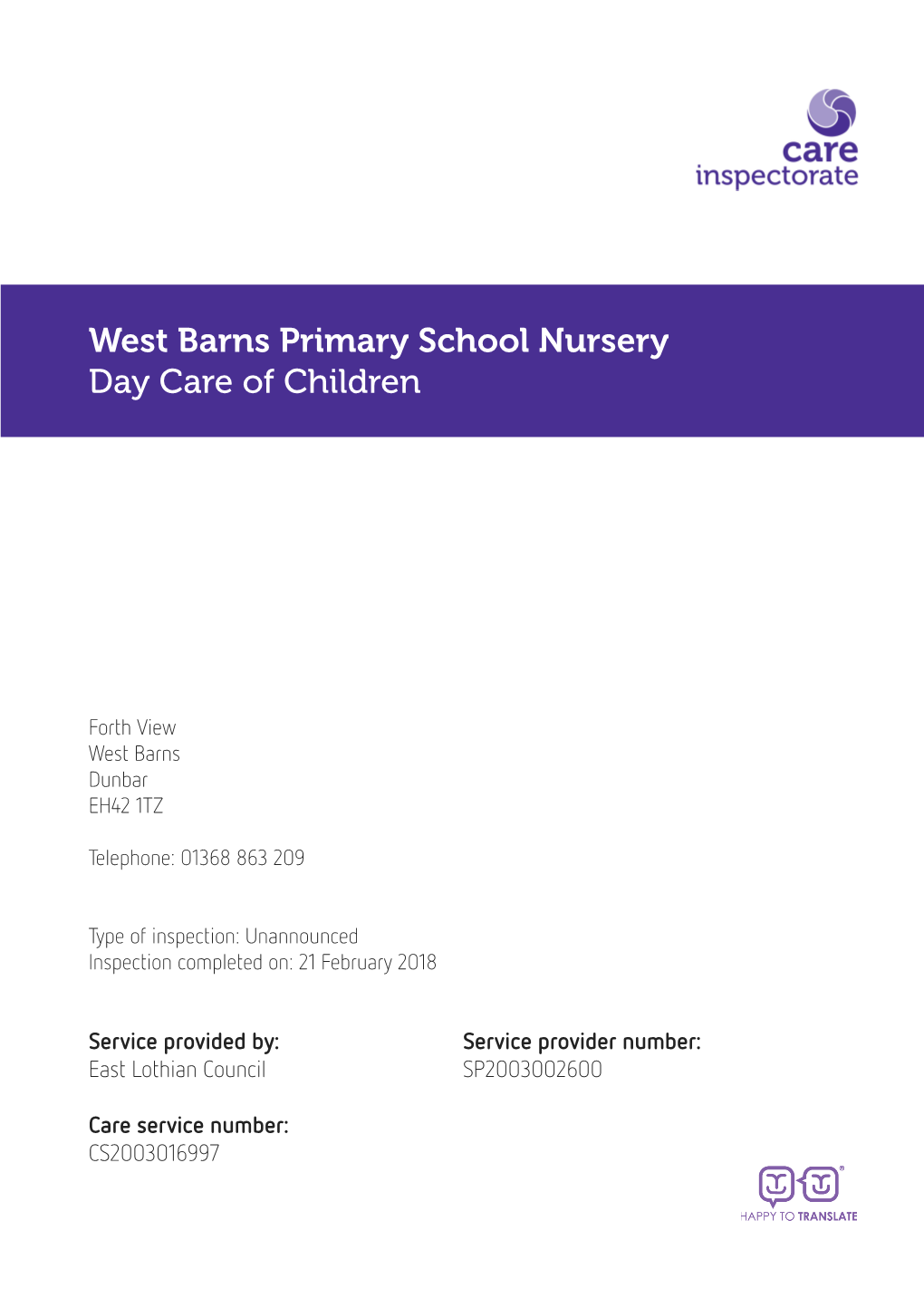 West Barns Primary School Nursery Day Care of Children