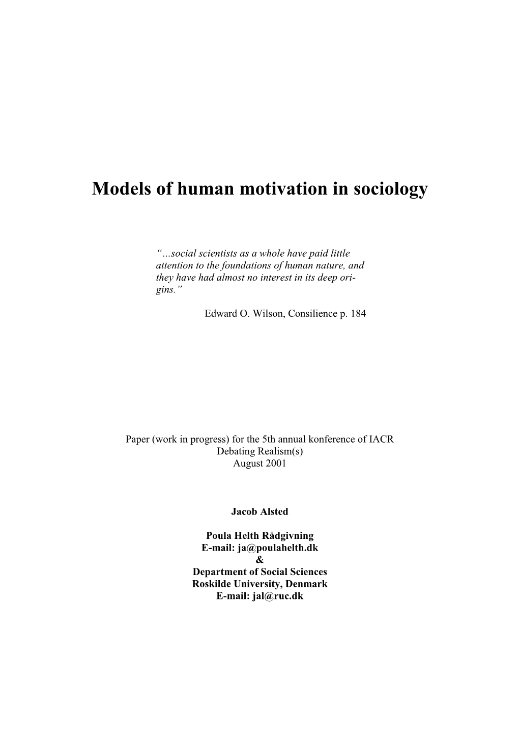 Models of Human Motivation in Sociology