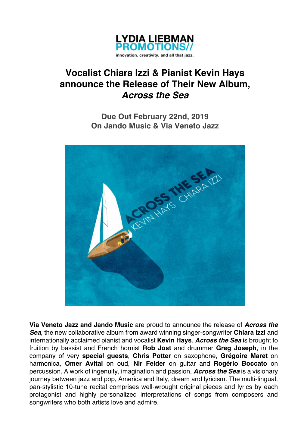 Vocalist Chiara Izzi & Pianist Kevin Hays Announce the Release Of