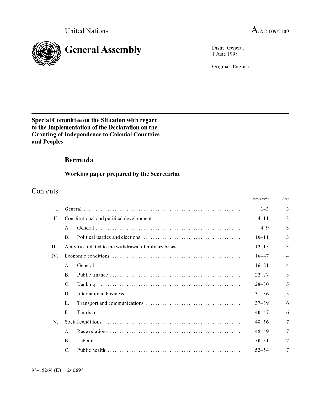 General Assembly 1 June 1998