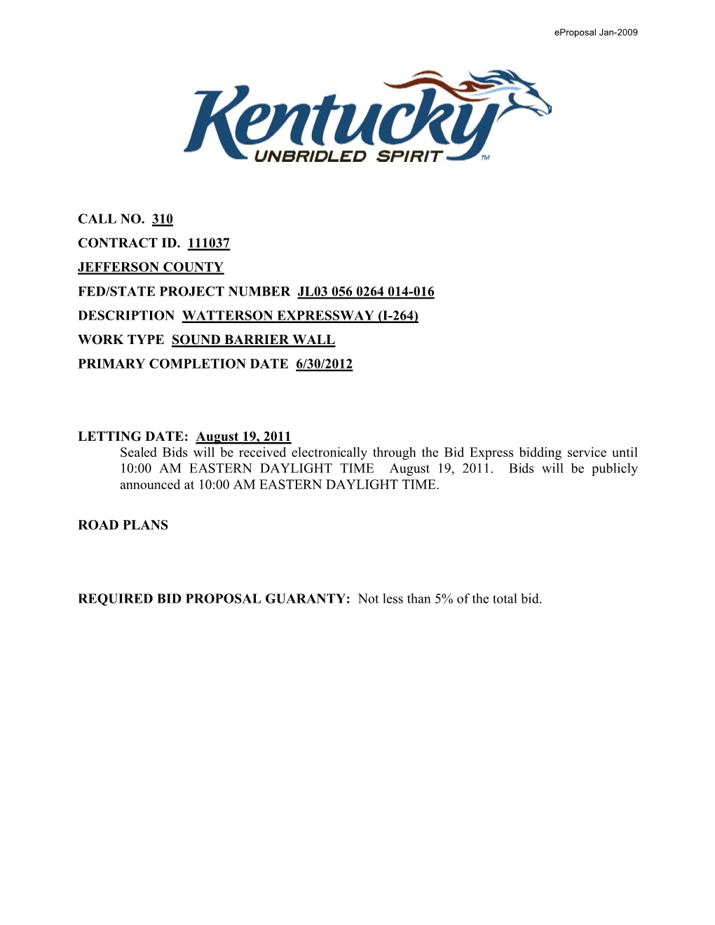 Call No. 310 Contract Id. 111037 Jefferson County