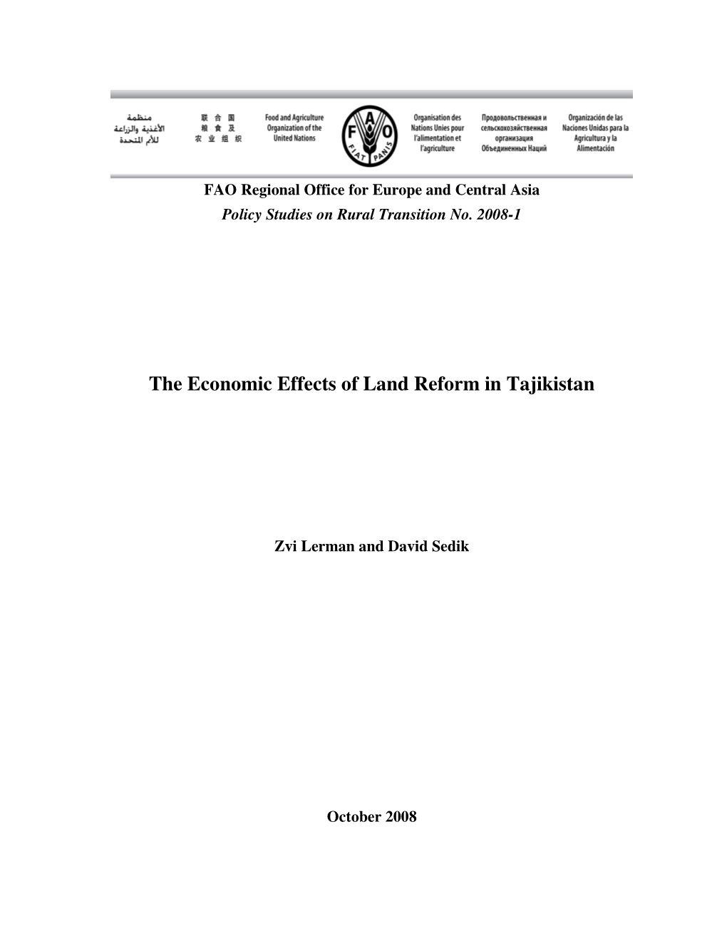 The Economic Effects of Land Reform in Tajikistan