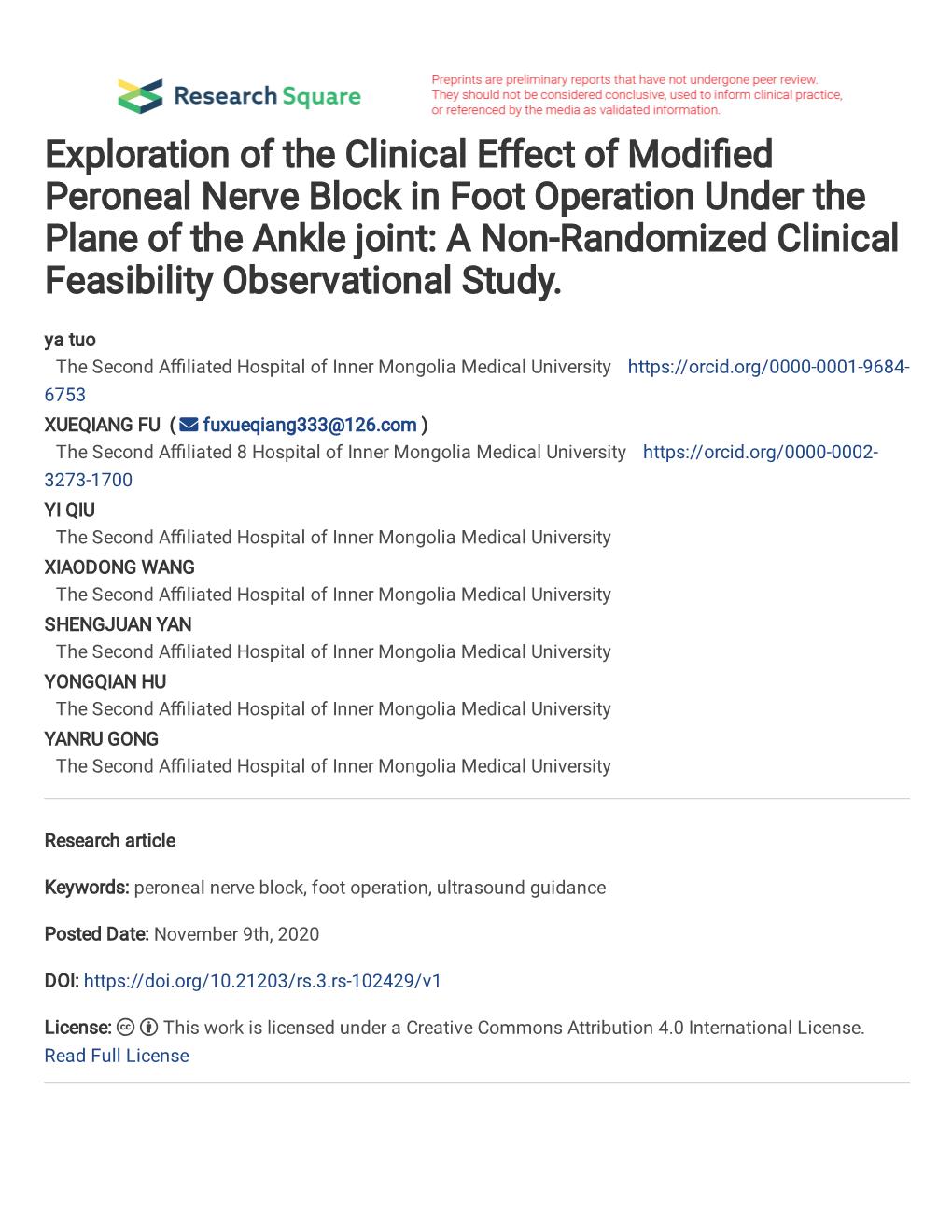 Title Page 1 Exploration of the Clinical Effect of Modified Peroneal Nerve