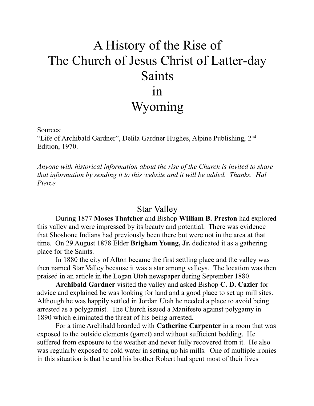 A History of the Rise of the Church of Jesus Christ of Latter-Day Saints in Wyoming