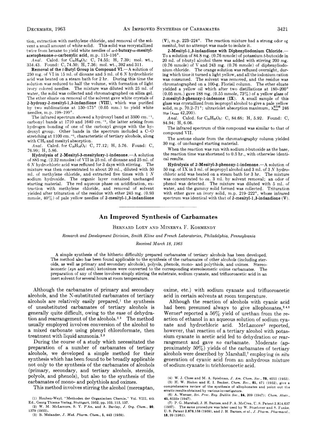 An Improved Synthesis of Carbamates