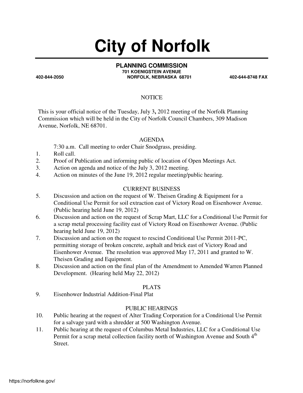 Planning Commission Agenda Packet July 03, 2012