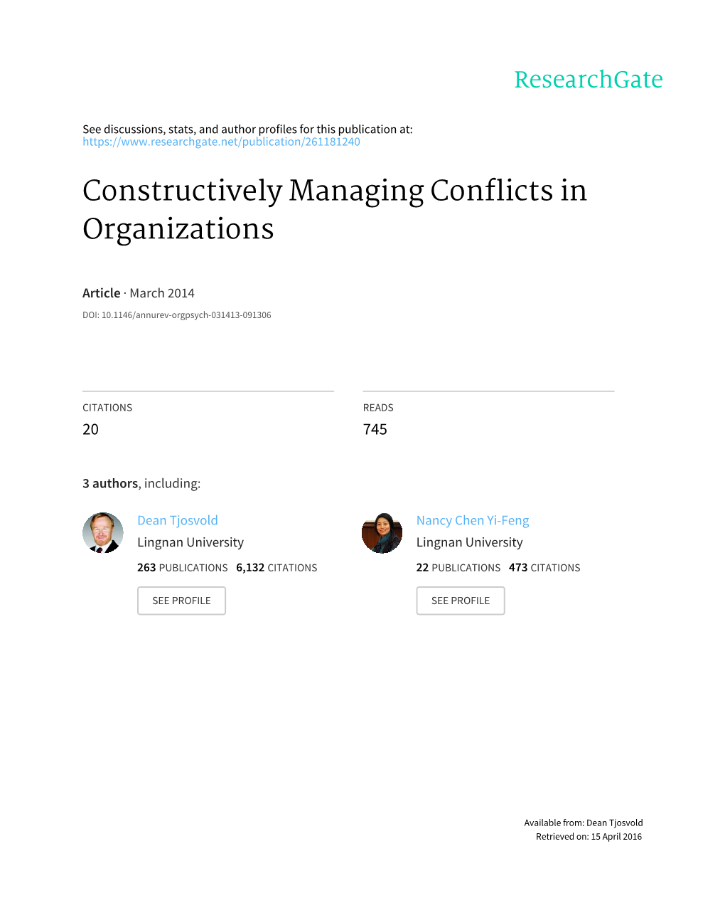 Constructively Managing Conflicts in Organizations