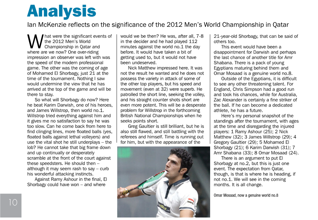 Analysis Ian Mckenzie Reflects on the Significance of the 2012 Men’S World Championship in Qatar