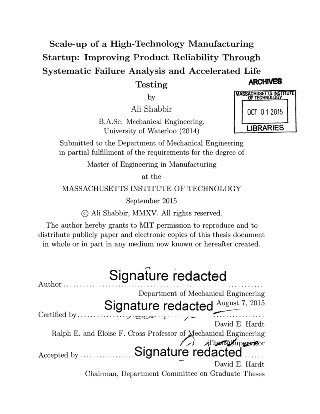 Signature Redacted August 7, 2015 C Ifdb Y