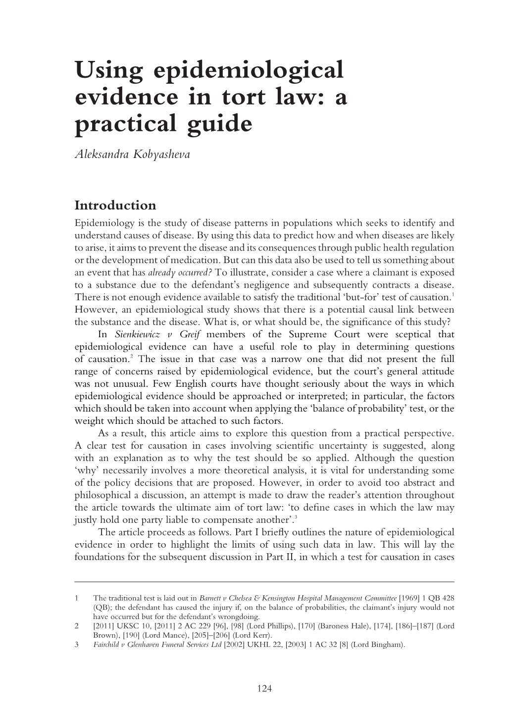 Using Epidemiological Evidence in Tort Law: a Practical Guide Aleksandra Kobyasheva