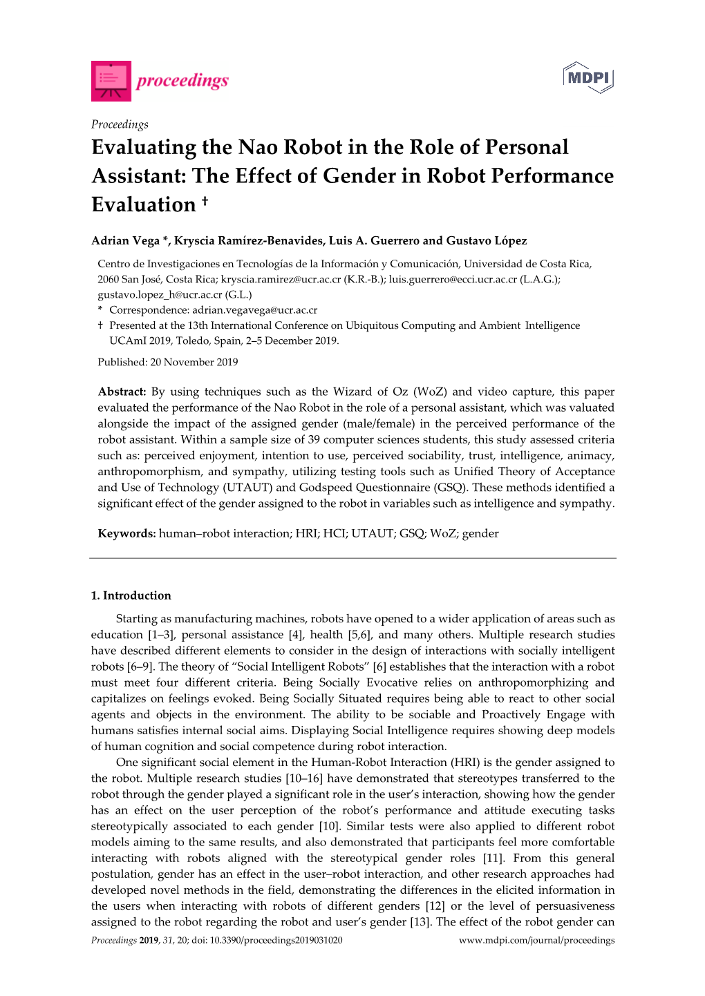 Evaluating The Nao Robot In The Role Of Personal Assistant The Effect Of Gender In Robot 