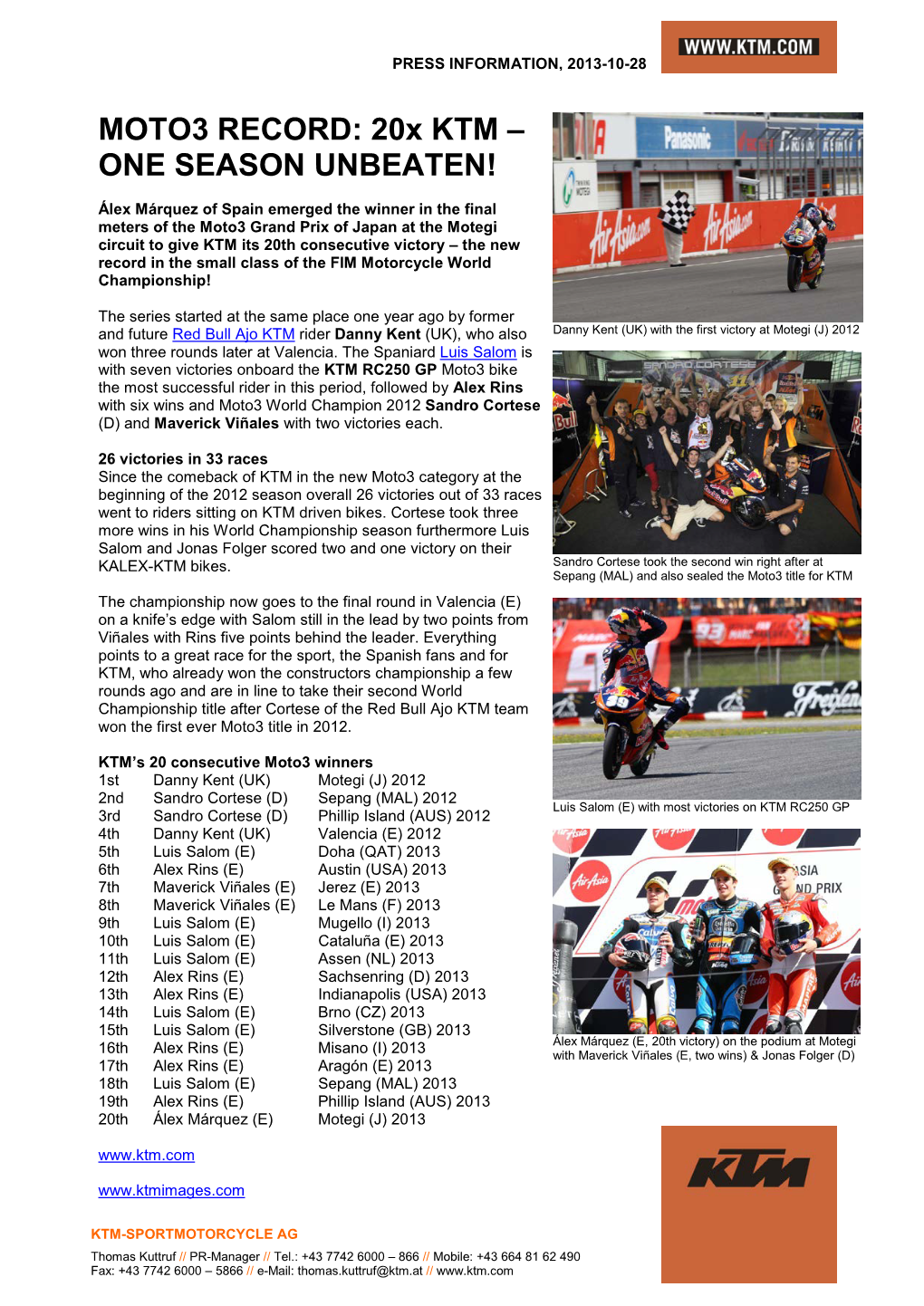 MOTO3 RECORD: 20X KTM – ONE SEASON UNBEATEN!