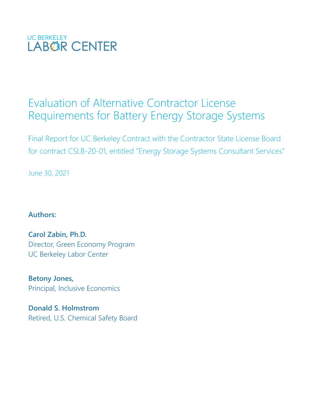 Evaluation of Alternative Contractor License Requirements for Battery Energy Storage Systems