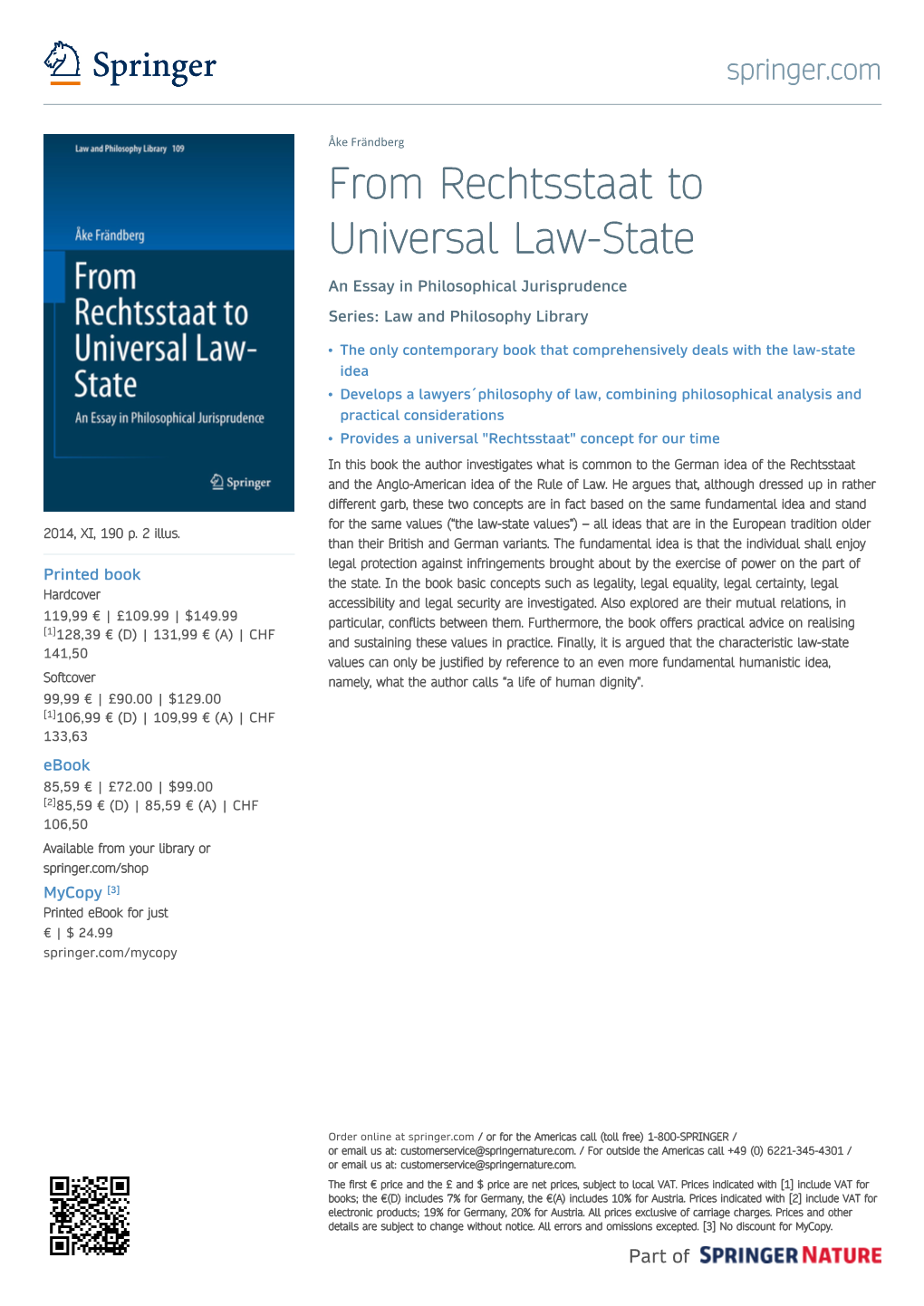 From Rechtsstaat to Universal Law-State an Essay in Philosophical Jurisprudence Series: Law and Philosophy Library