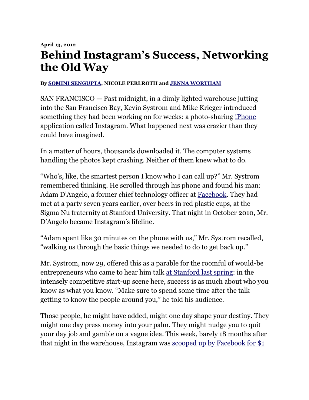 Instagram’S Success, Networking the Old Way