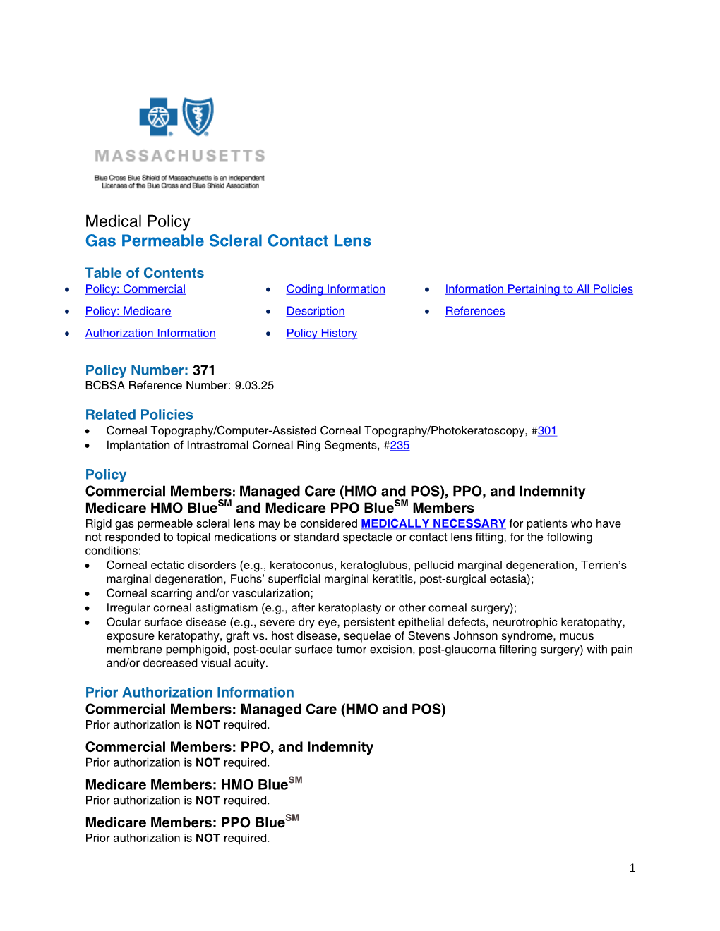 Medical Policy Gas Permeable Scleral Contact Lens