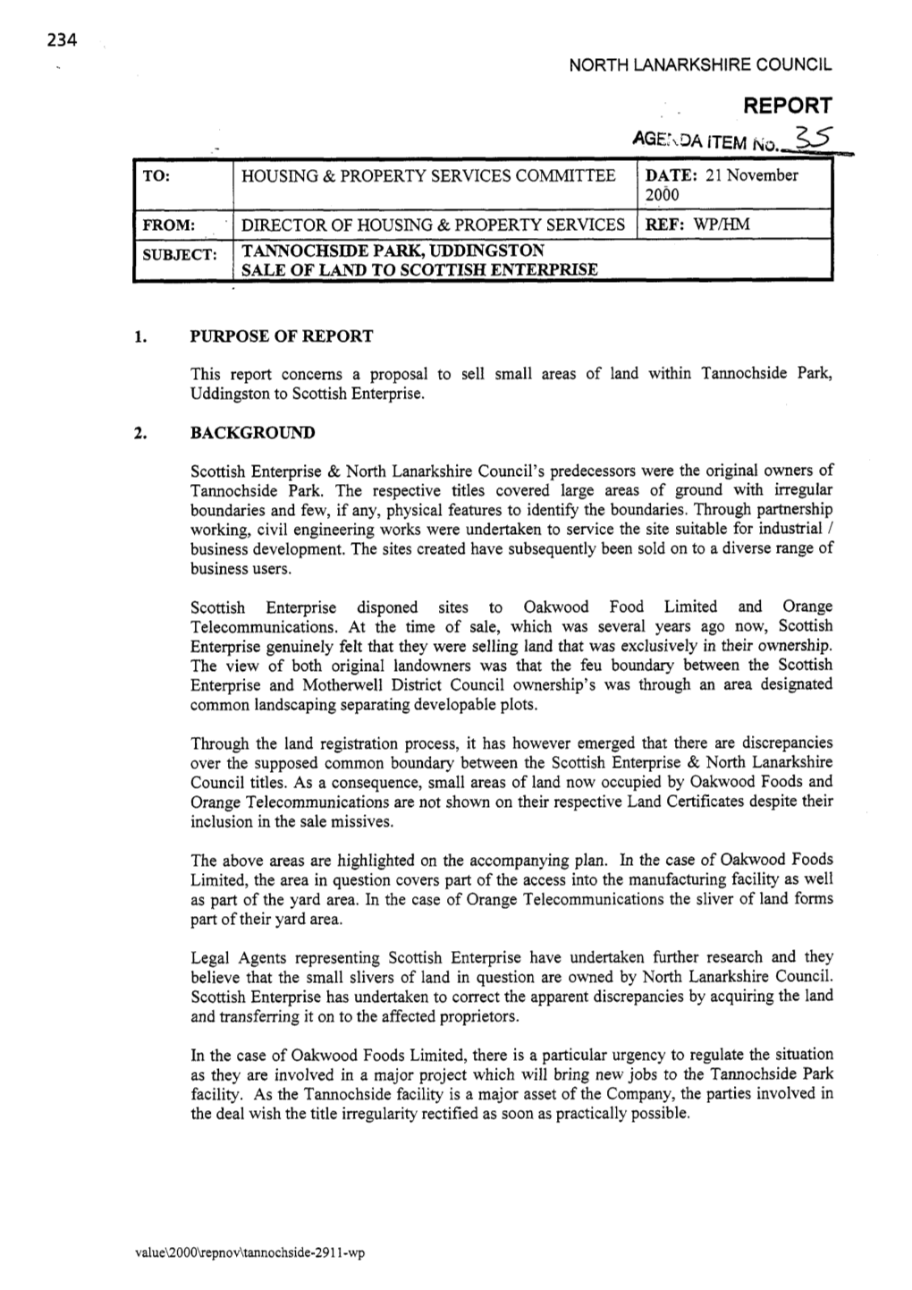 Tannochside Park, Uddingston Sale of Land to Scottish Enterprise