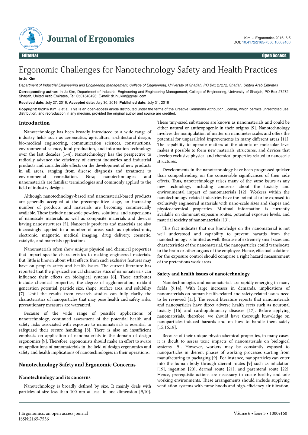 Ergonomic Challenges for Nanotechnology Safety and Health