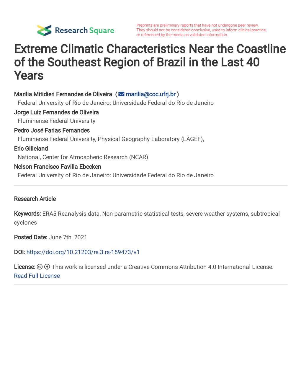 Extreme Climatic Characteristics Near the Coastline of the Southeast Region of Brazil in the Last 40 Years