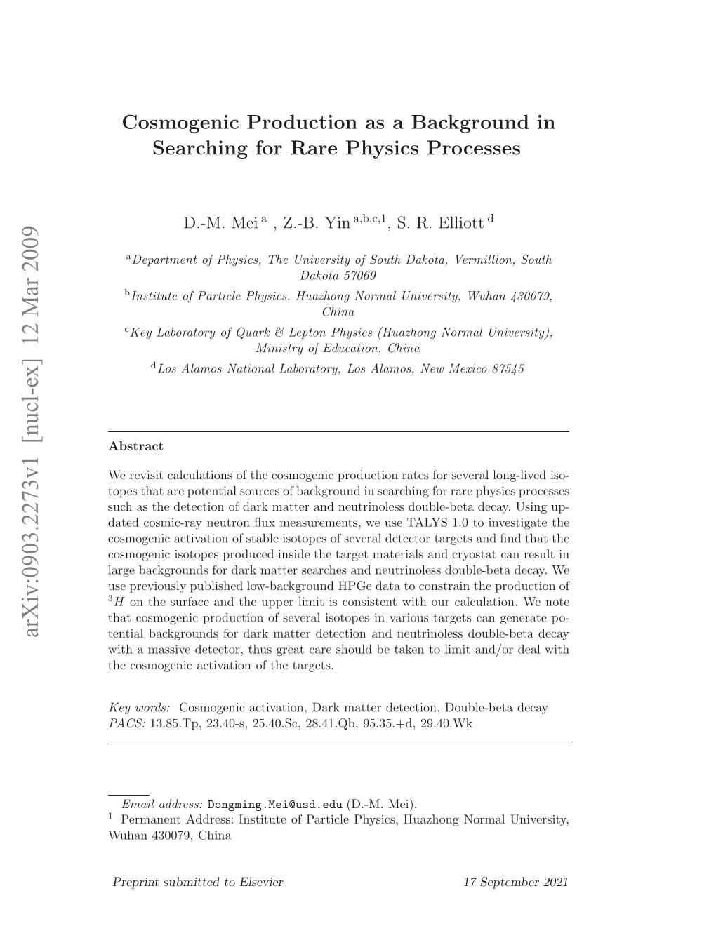 Cosmogenic Production As a Background in Searching For