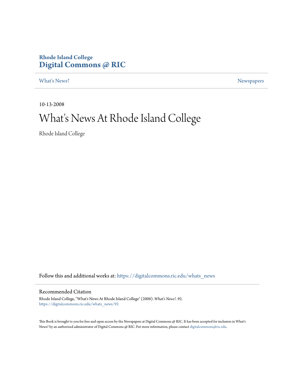 What's News at Rhode Island College Rhode Island College