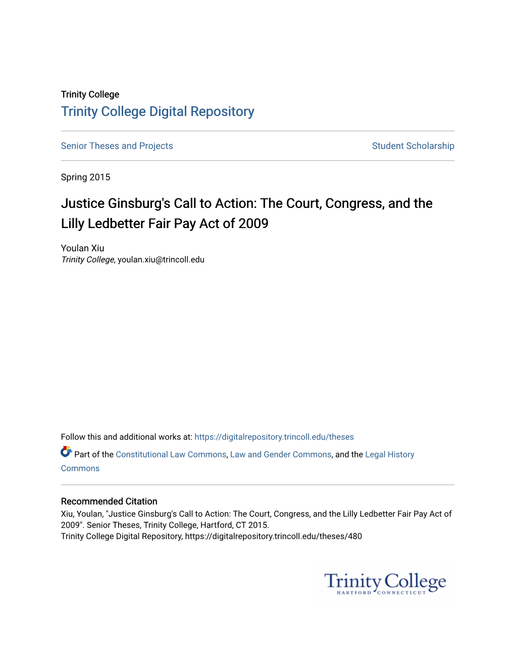 Justice Ginsburg's Call to Action: the Court, Congress, and the Lilly Ledbetter Fair Pay Act of 2009