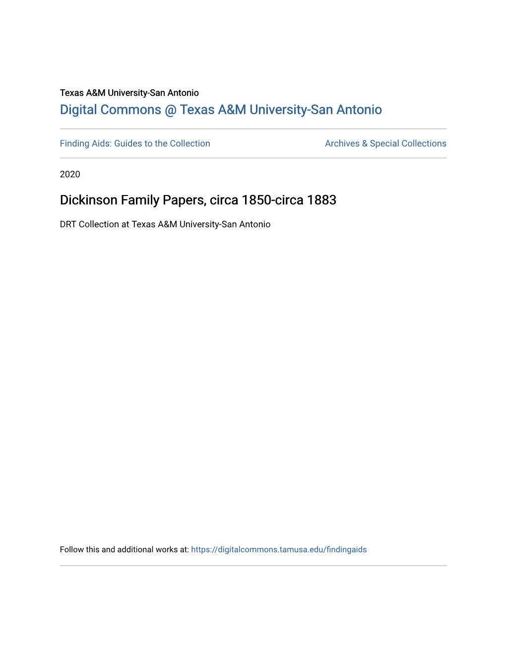 Dickinson Family Papers, Circa 1850-Circa 1883