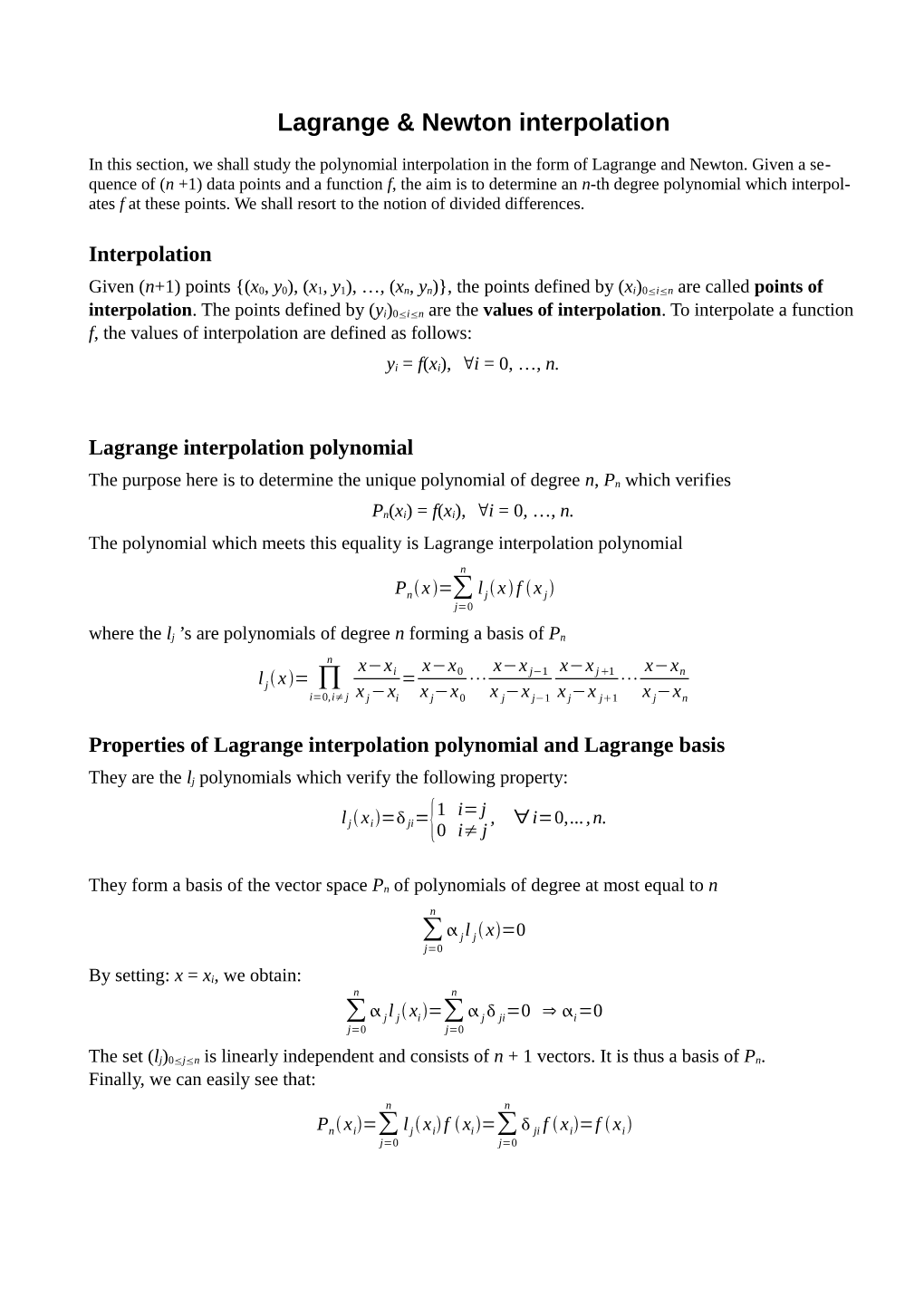 Lagrange & Newton Interpolation