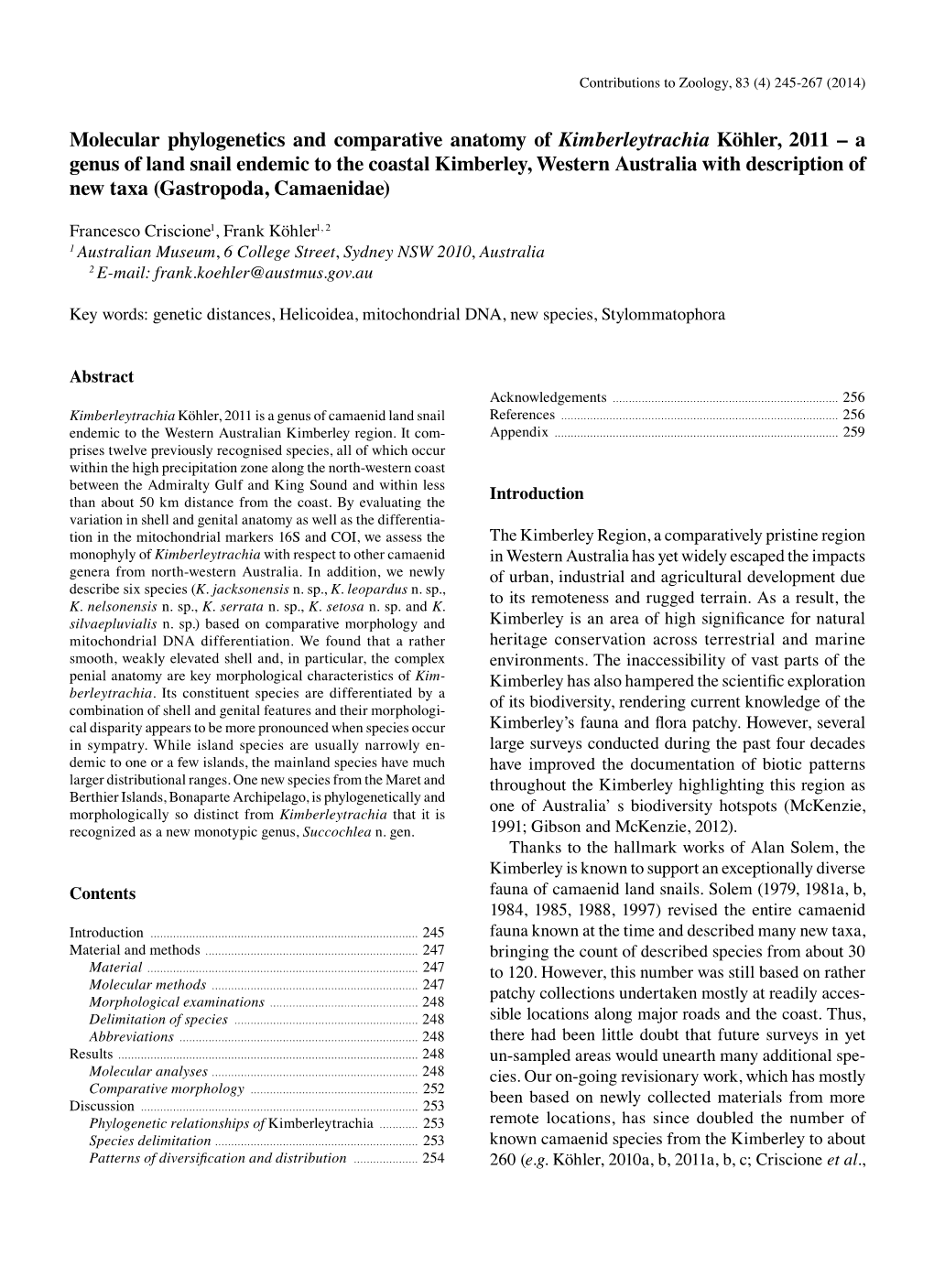 A Genus of Land Snail Endemic to the Coastal Kimberley, Western Australia with Description of New Taxa (Gastropoda, Camaenidae)