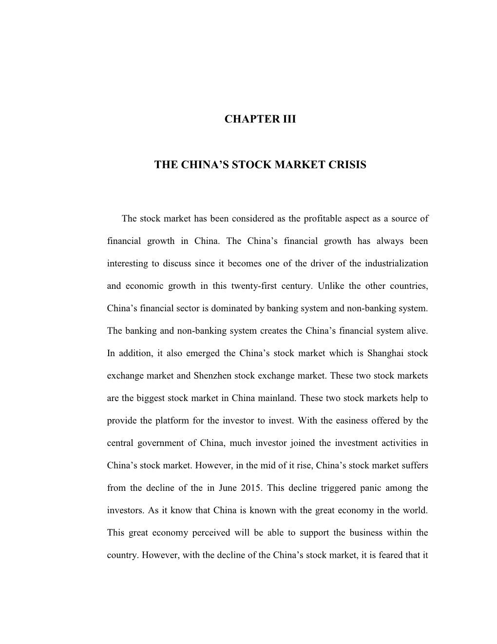 Chapter Iii the China's Stock Market Crisis