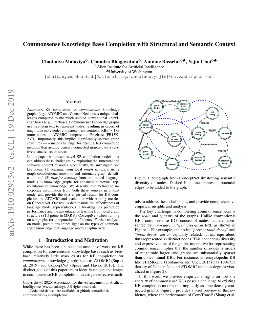 Commonsense Knowledge Base Completion with Structural and Semantic Context