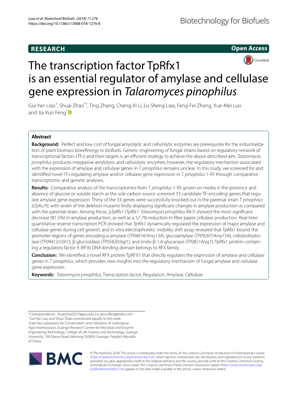 The Transcription Factor Tprfx1 Is an Essential Regulator of Amylase And