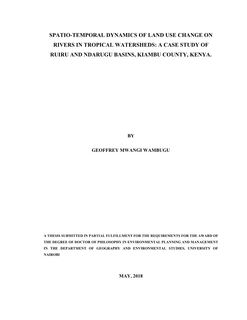 A Case Study of Ruiru and Ndarugu Basins, Kiambu County, Kenya