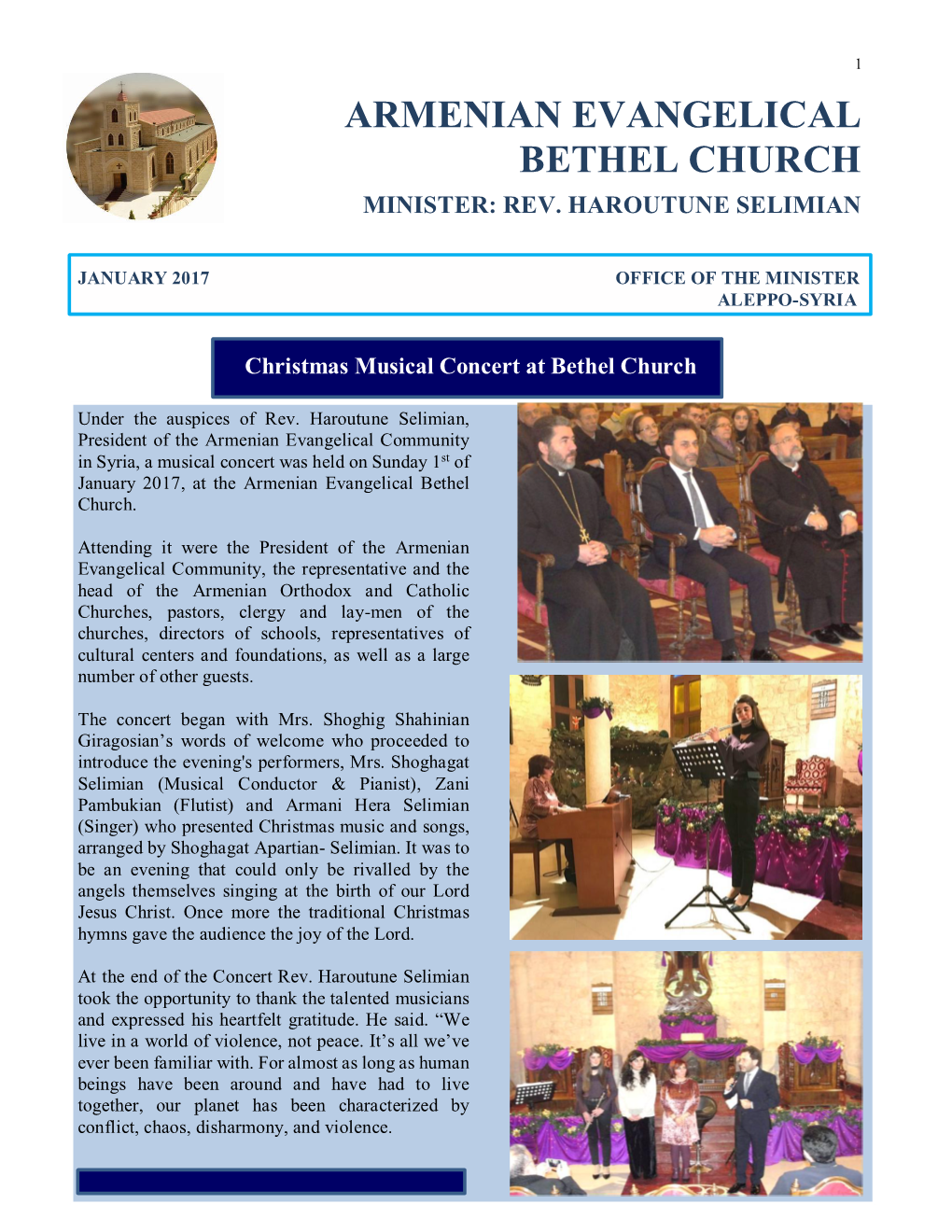 Annual Report of the Armenian Evangelical 'Bethel' Church In