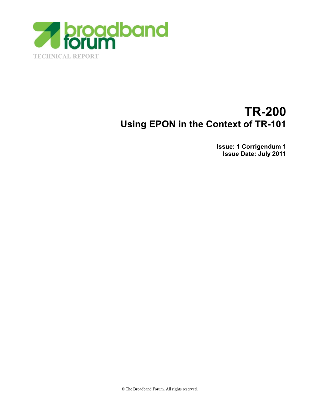 TR-200 Using EPON in the Context of TR-101