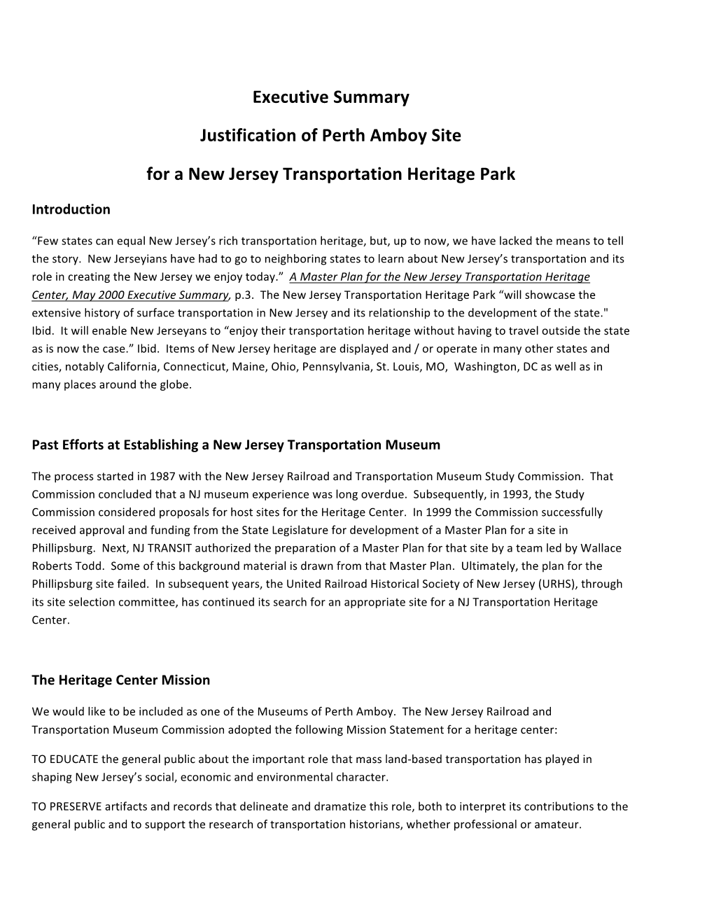 Executive Summary Justification of Perth Amboy Site for a New Jersey