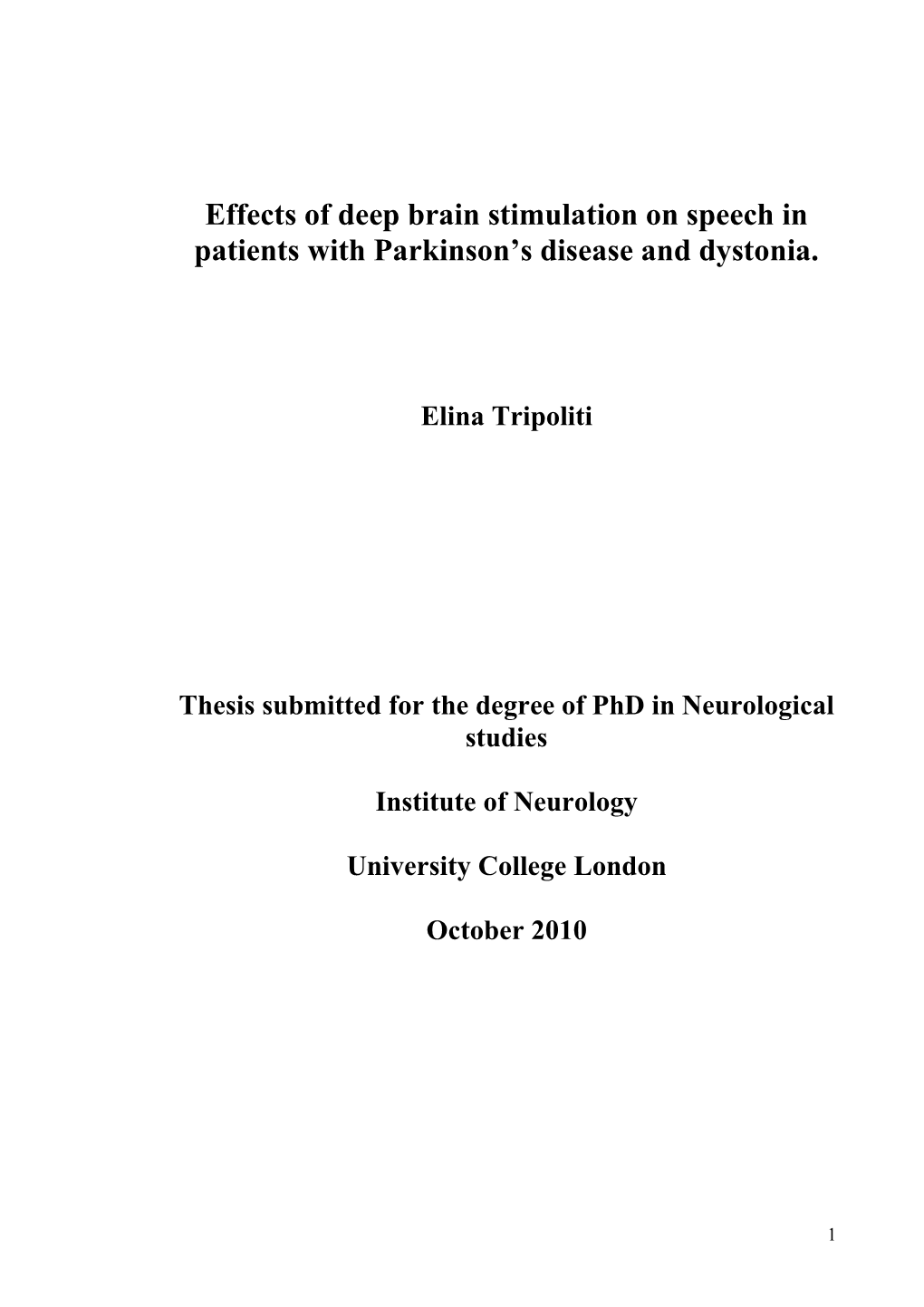 Effects of Deep Brain Stimulation on Speech in Patients with Parkinson’S Disease and Dystonia