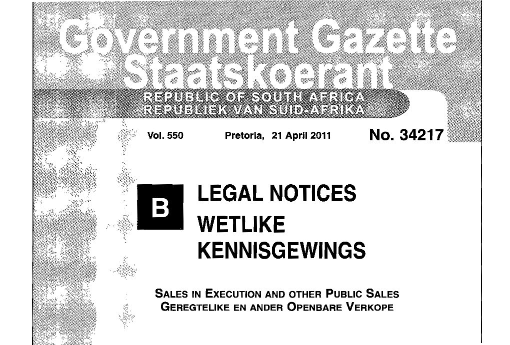 Legal Notices Wetlike Kennisgewings