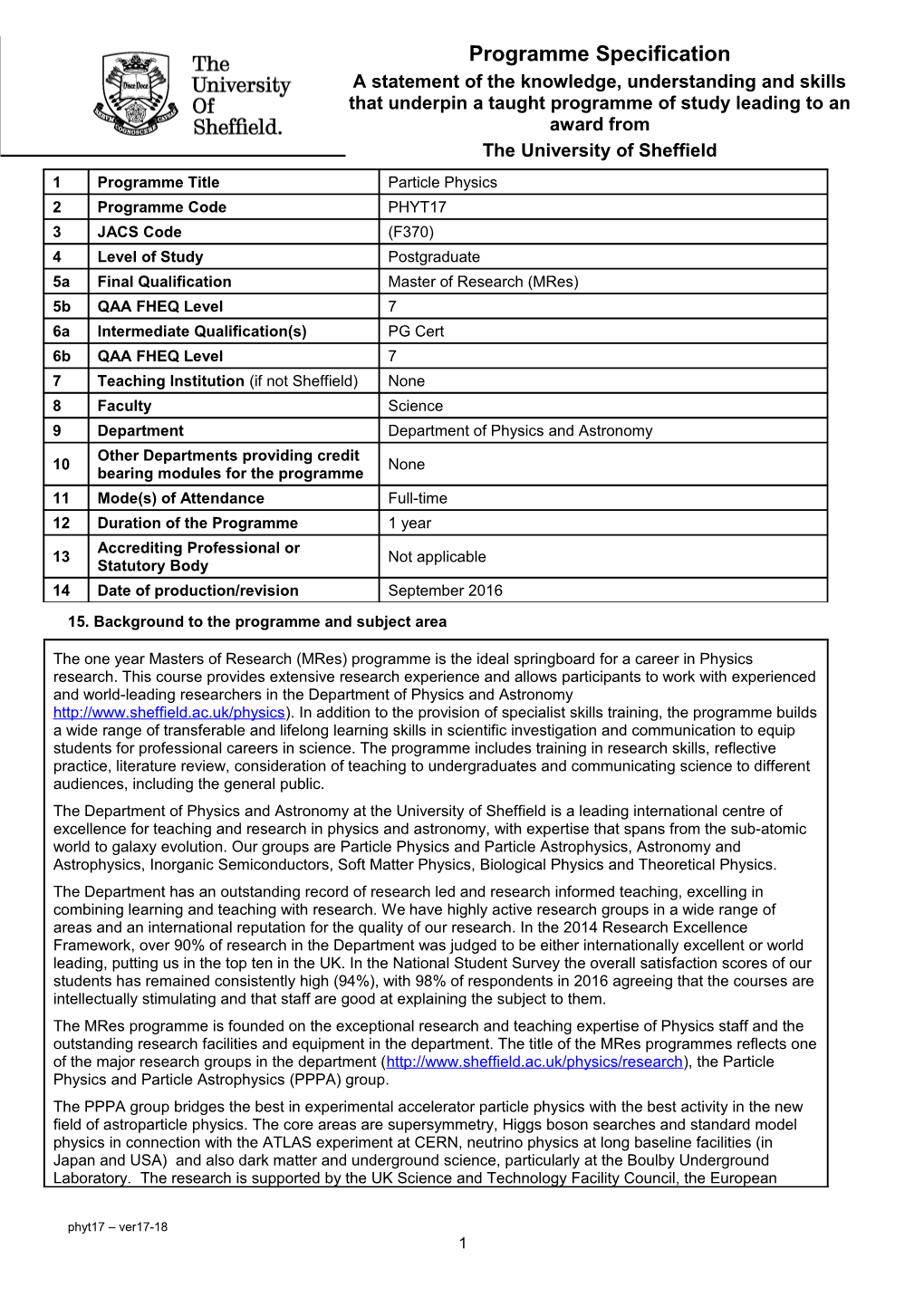 15. Background to the Programme and Subject Area s2