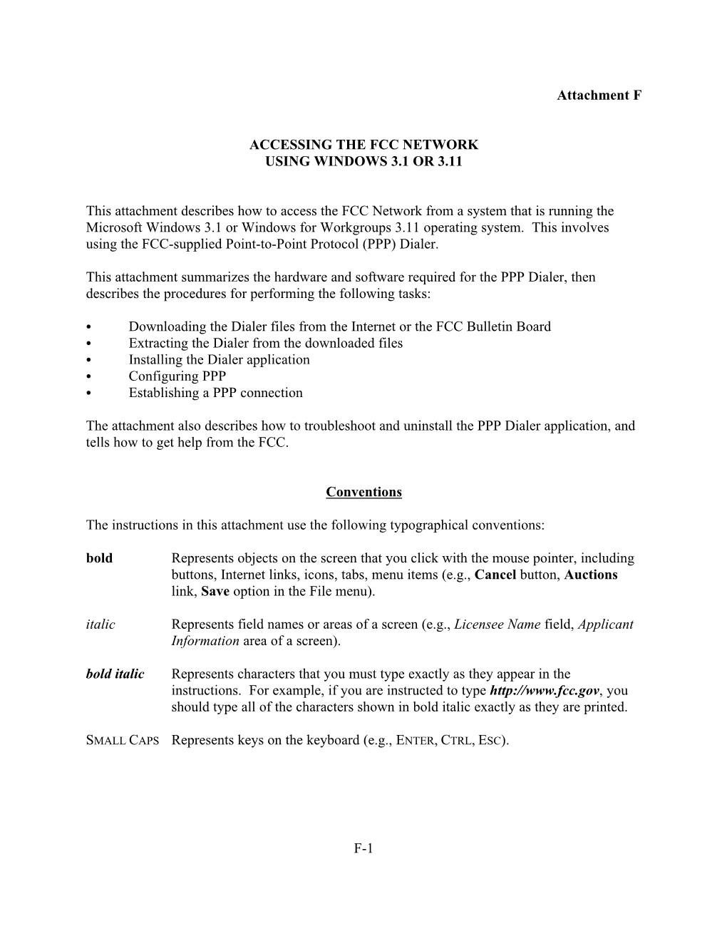 F-1 Attachment F ACCESSING the FCC NETWORK USING WINDOWS