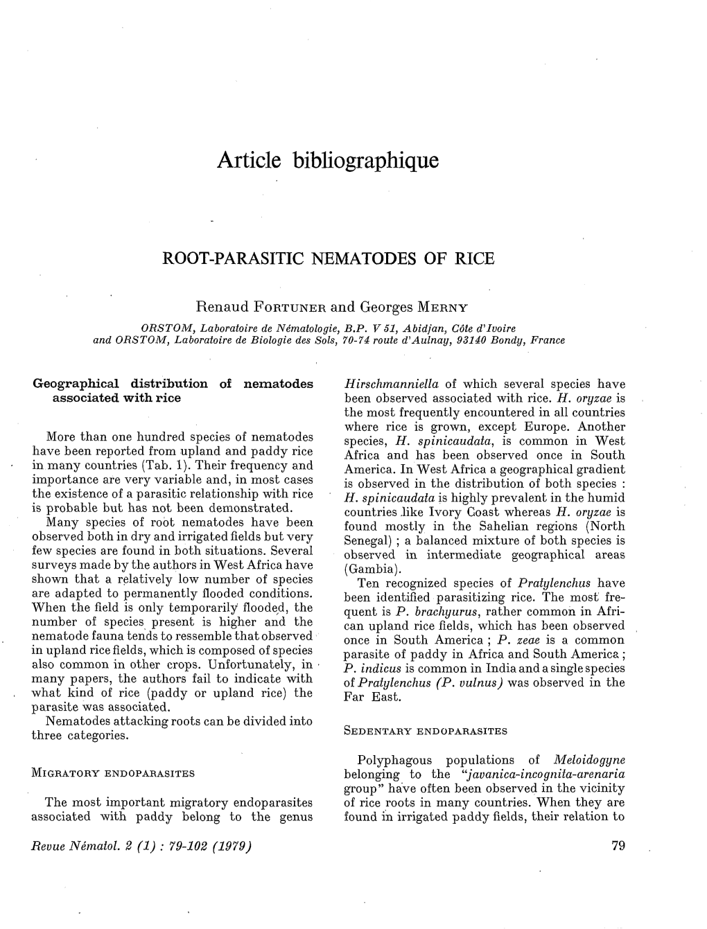 Root-Parasitic Nematodes of Rice