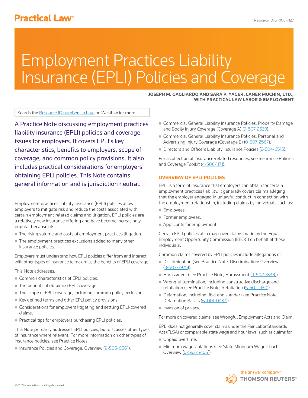 Employment Practices Liability Insurance (EPLI) Policies and Coverage