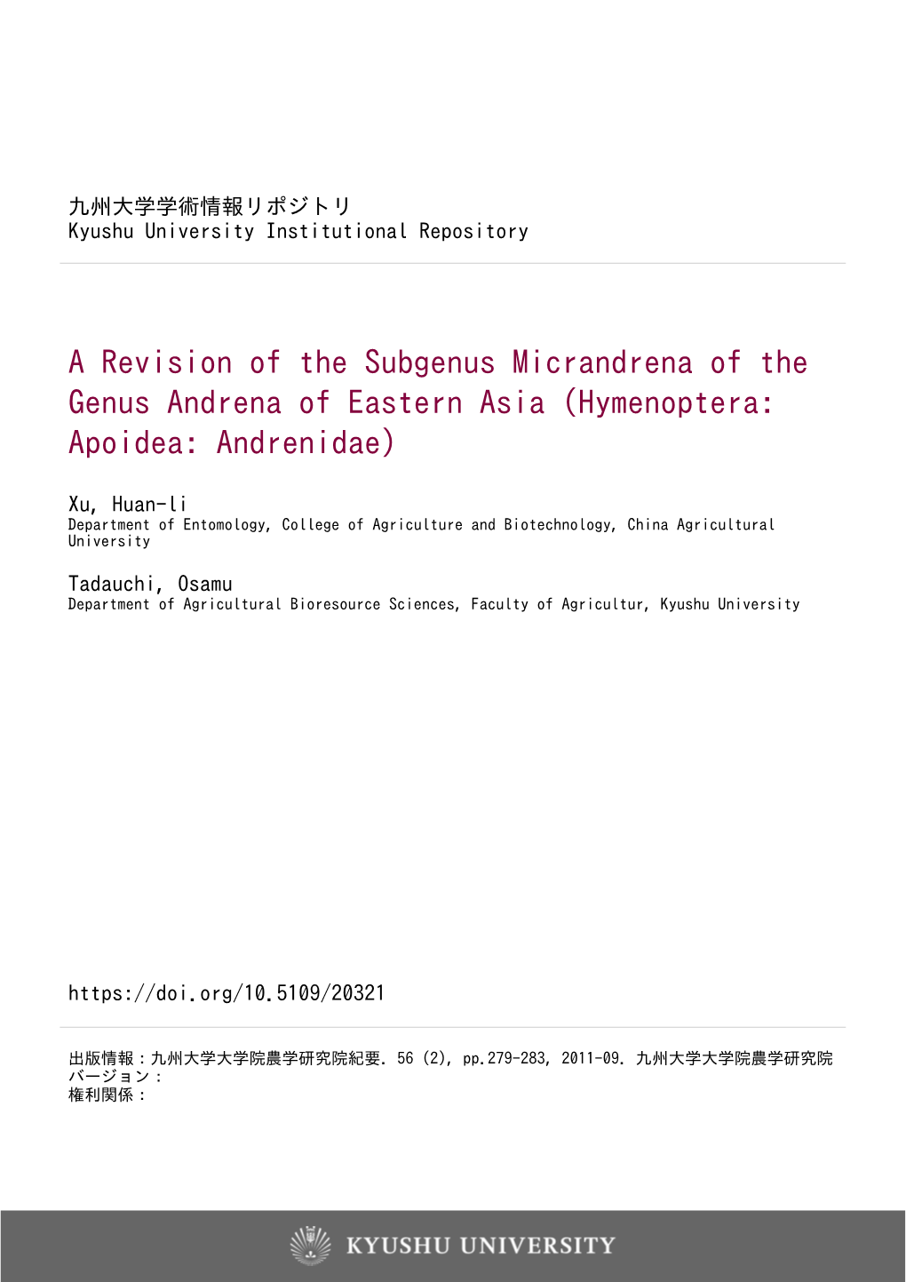 A Revision of the Subgenus Micrandrena of the Genus Andrena of Eastern Asia (Hymenoptera: Apoidea: Andrenidae)