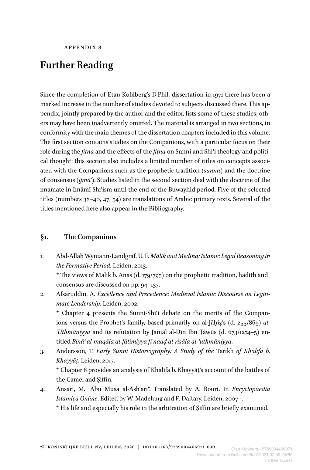 Downloaded from Brill.Com09/27/2021 02:39:24PM Via Free Access FURTHER READING 561