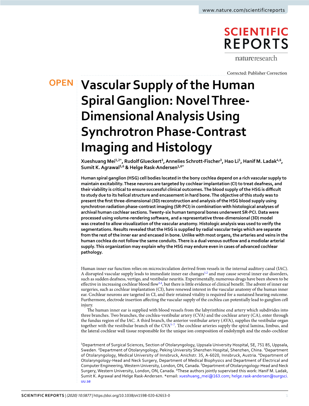 Vascular Supply of the Human Spiral Ganglion: Novel Three