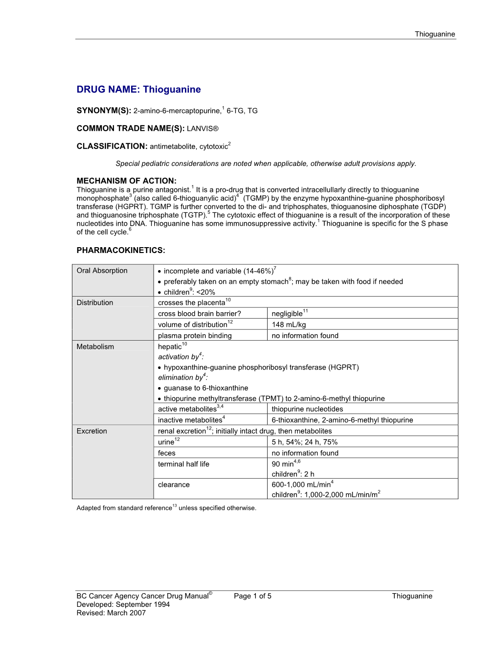 DRUG NAME: Thioguanine