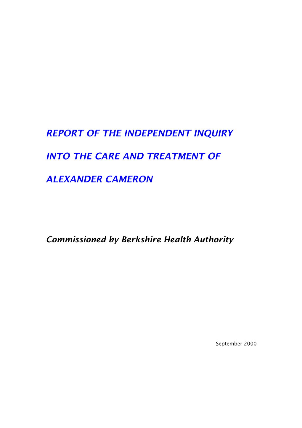 Report of the Independent Inquiry Into the Care and Treatment of Alexander