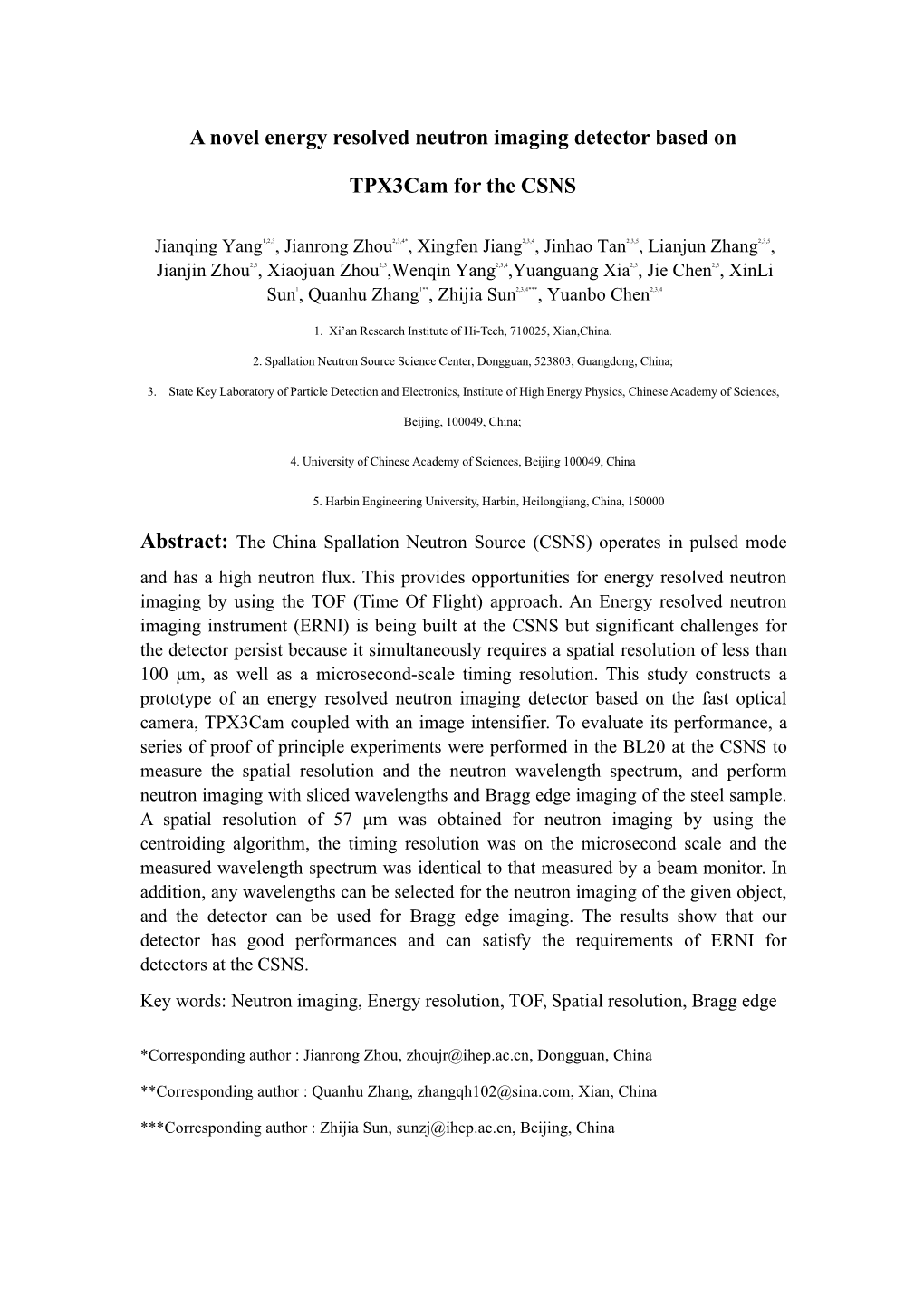 A Novel Energy Resolved Neutron Imaging Detector Based On