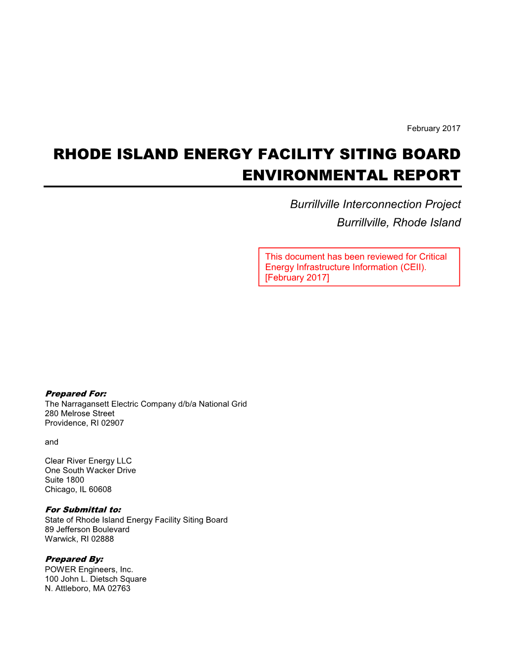 Rhode Island Energy Facility Siting Board Environmental Report